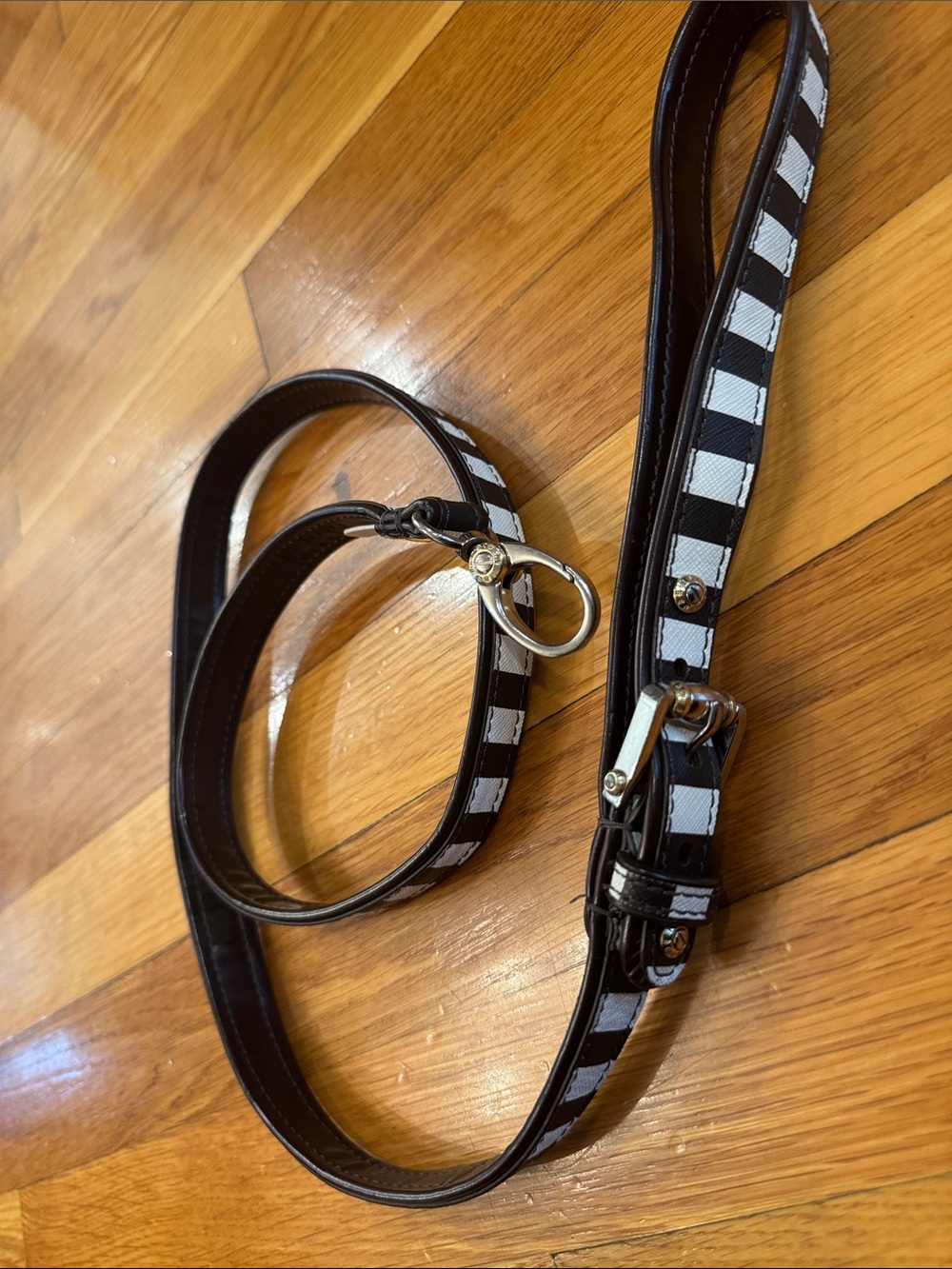 Henri Bendel Classic Brown & White Striped Leather Dog Leash